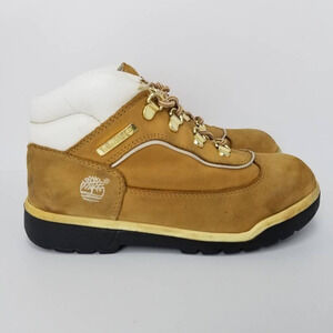 Timberland Boys Ankle Field Boots Brown White Leather Lace Up Round Toe Size 2.5